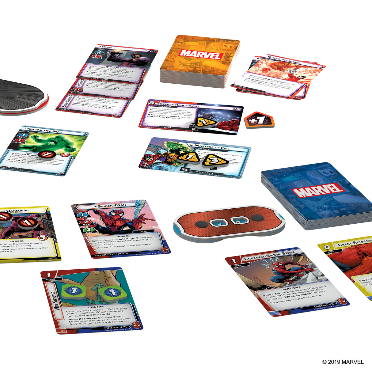 Marvel Champions game board and hero cards