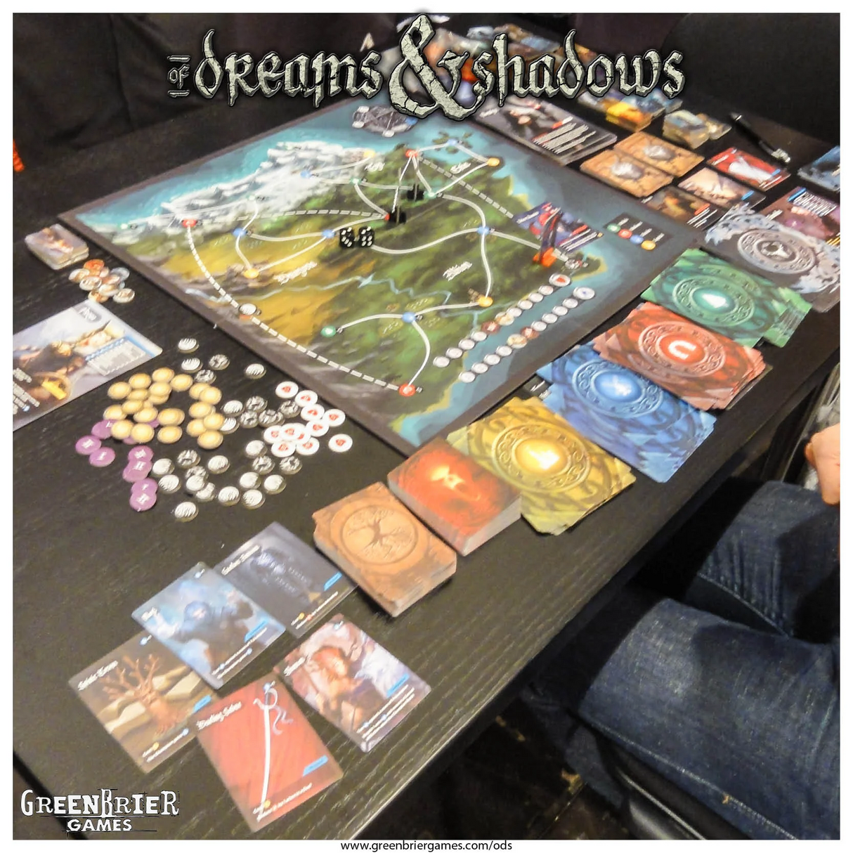 Of Dreams & Shadows game components and tokens