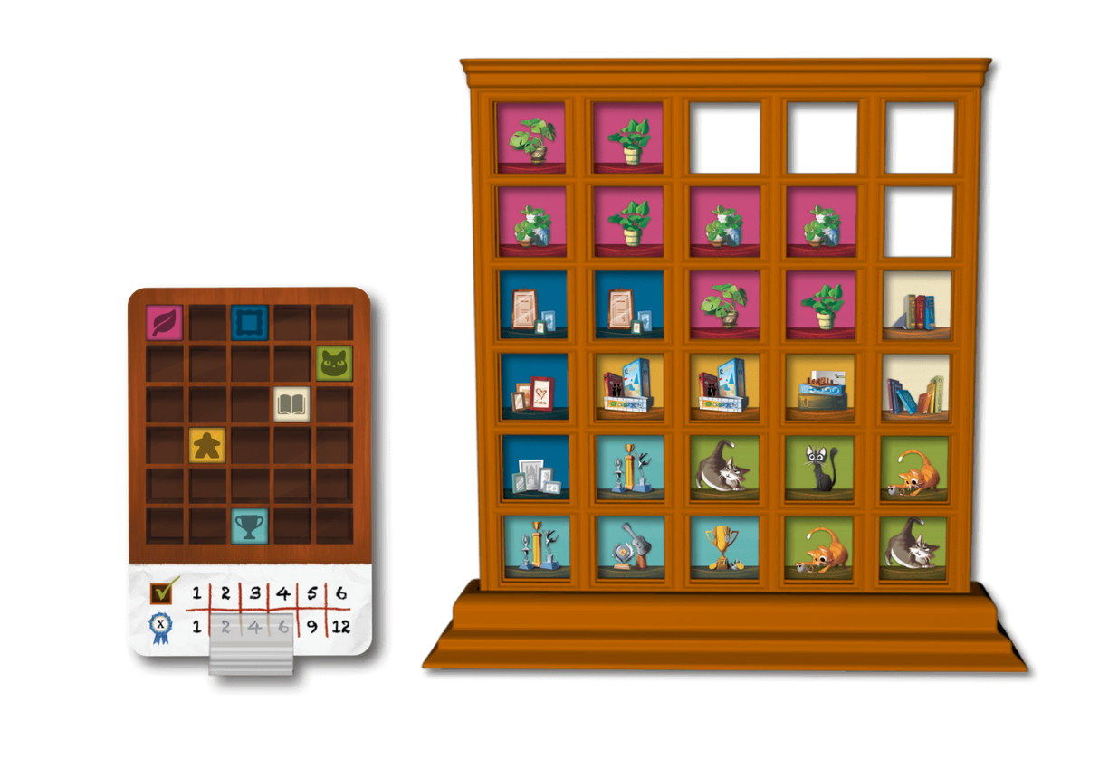 My Shelfie game setup with multiple player boards