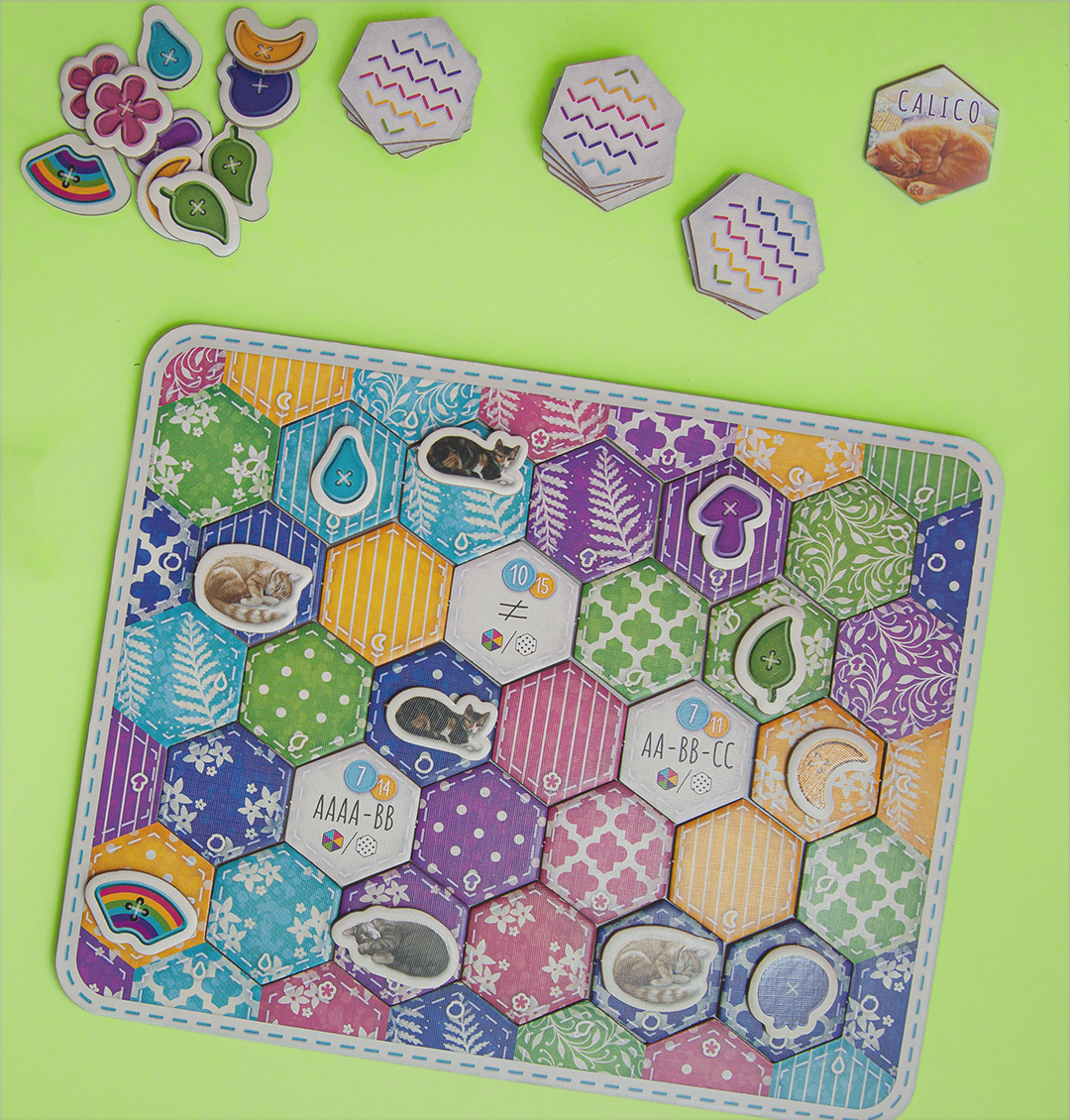 Calico quilt pattern tile-laying gameplay