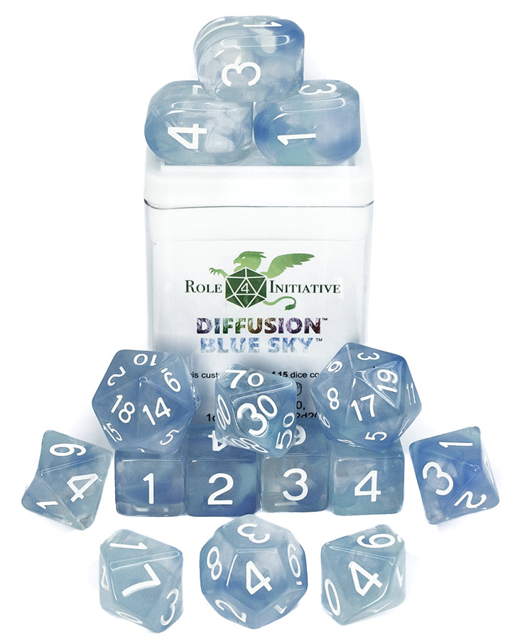 Polyhedral Dice: Diffusion Blue Sky - Set of 15 | Elderwoods
