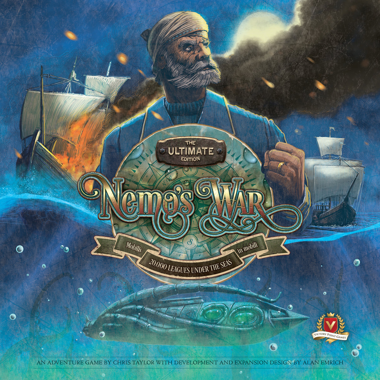 Nemo's War game board and submarine components