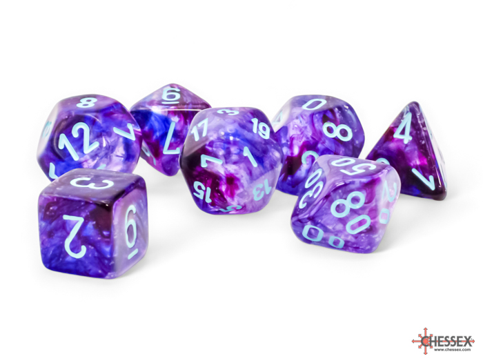 Chessex - Mega-Hedral Nebula Nocturnal/Turquoise Luminary 7-Die Set complete polyhedral collection