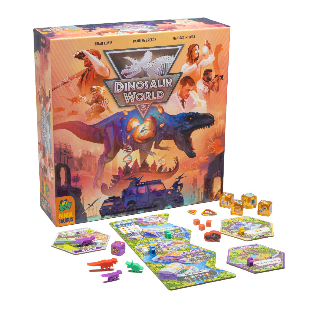 Dinosaur World detailed game pieces featuring dinosaur species and visitor attractions