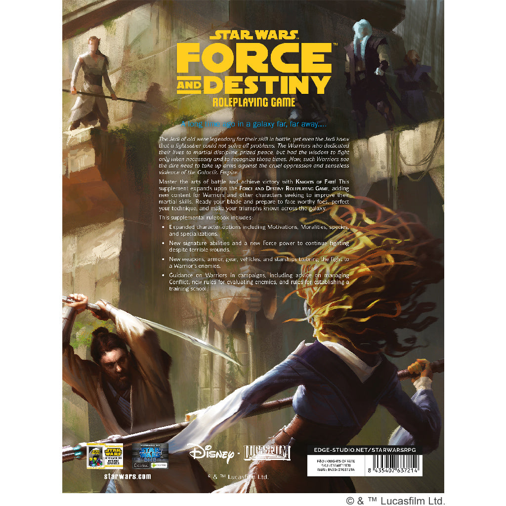 Star Wars - Force and Destiny RPG: Knights of Fate RPG back cover with content details