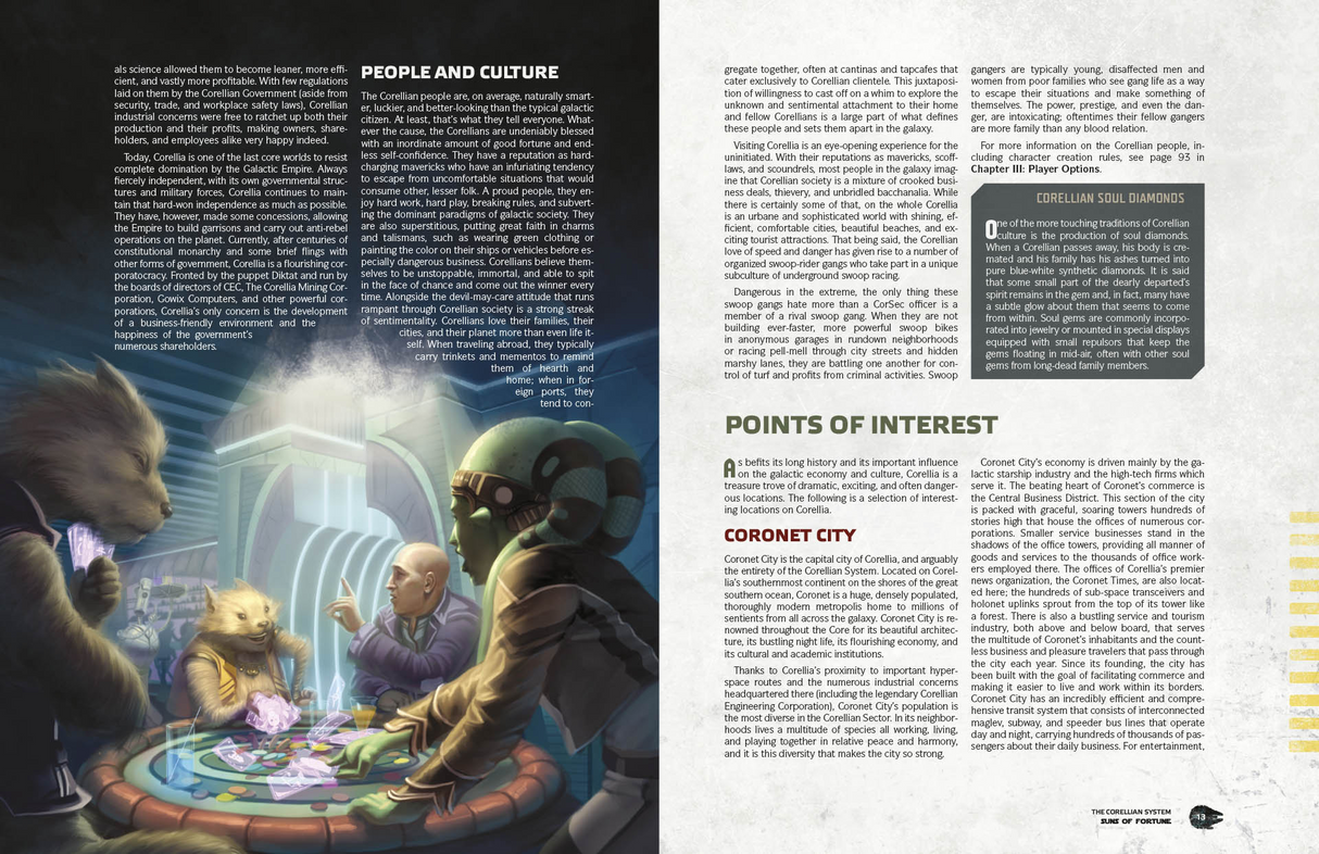 Star Wars - Edge of the Empire RPG: Suns of Fortune RPG interior pages with locations