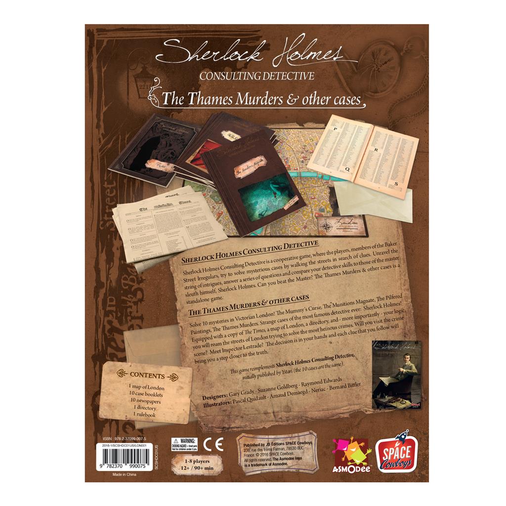 Sherlock Holmes The Thames Murders and Other Cases case documents and evidence cards for investigative deduction