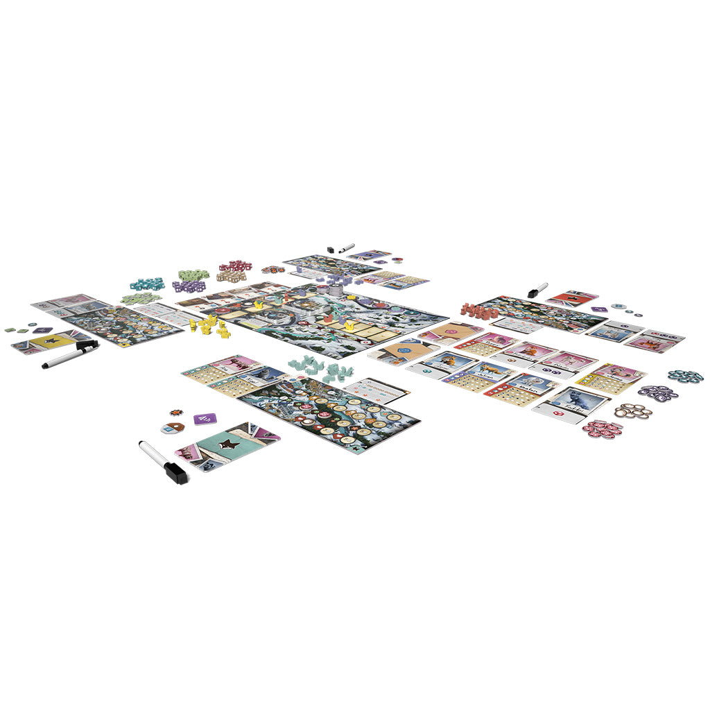 The Fox Experiment game components and fox meeples