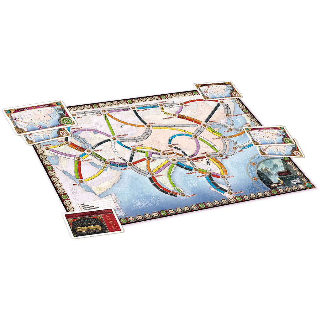 Ticket To Ride: Asia Map Collection 1 board game box and map
