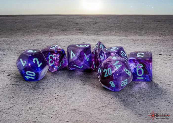 Chessex - Mega-Hedral Nebula Nocturnal/Turquoise Luminary 7-Die Set | Elderwoods