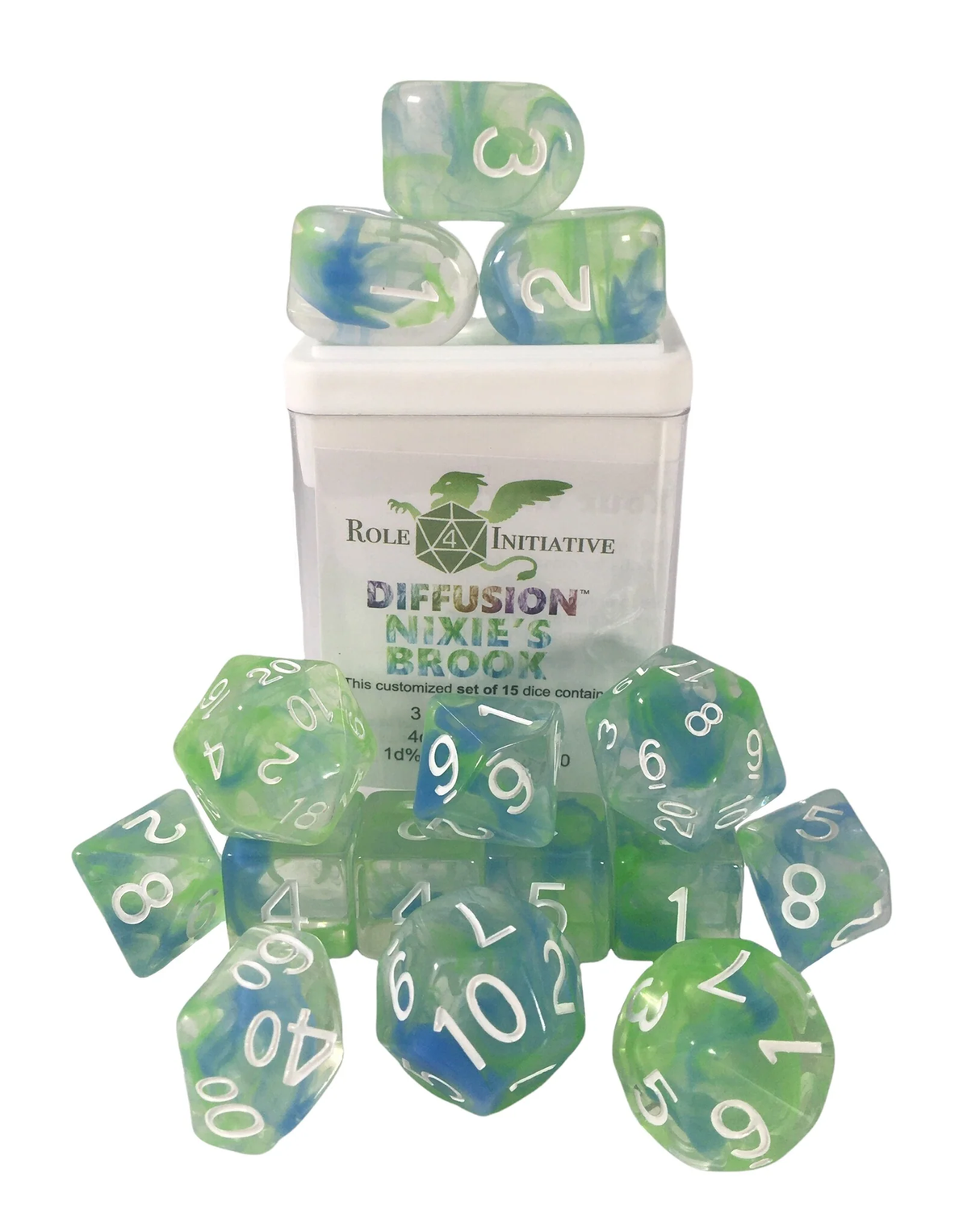 Polyhedral Dice: Diffusion Nixies Brook - Set of 15 | Elderwoods