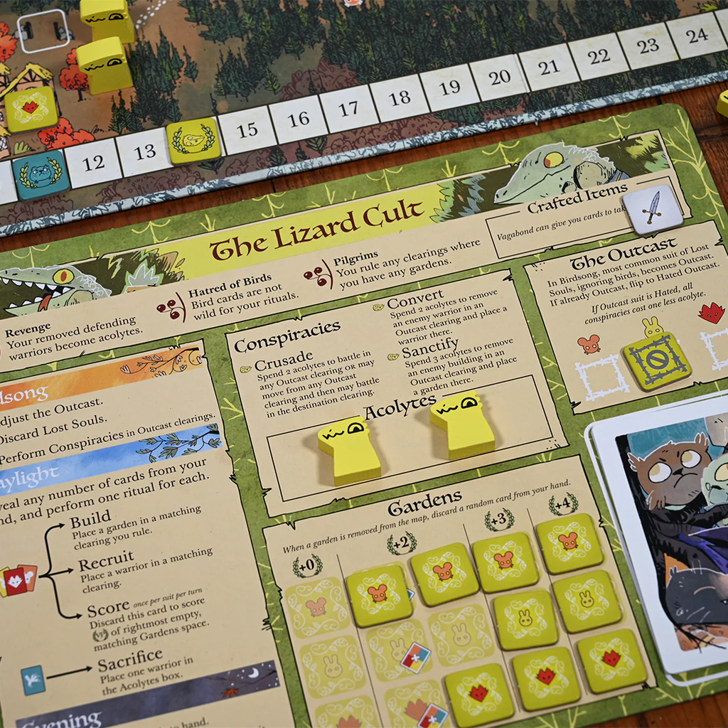 Root: The Riverfolk Expansion Riverfolk Company and Lizard Cult pieces