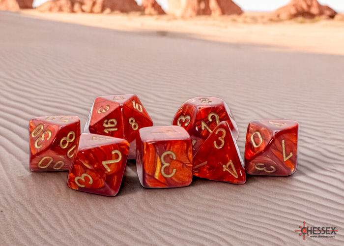 Chessex - Mega-Hedral Scarab Scarlet/Gold 7-Die Set | Elderwoods
