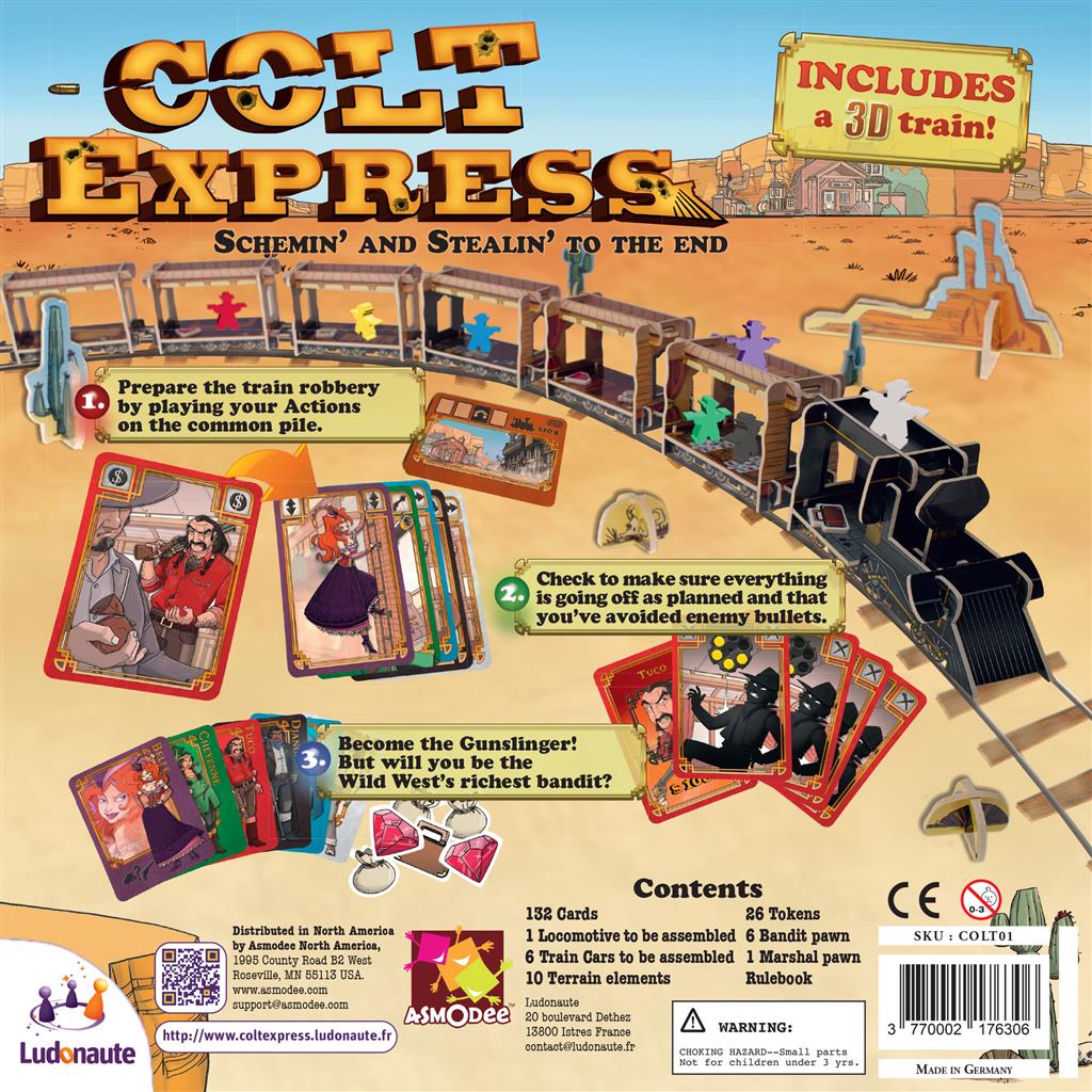 Colt Express 3D train setup and bandit meeples