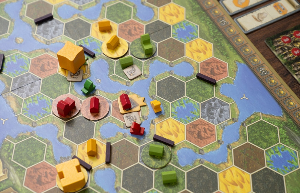 Terra Mystica: Merchants of the Seas Expansion game components and player pieces