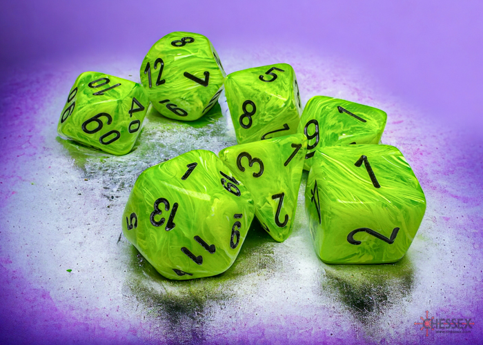 Chessex - Mega-Hedral Vortex Bright Green/Black 7-Die Set | Elderwoods
