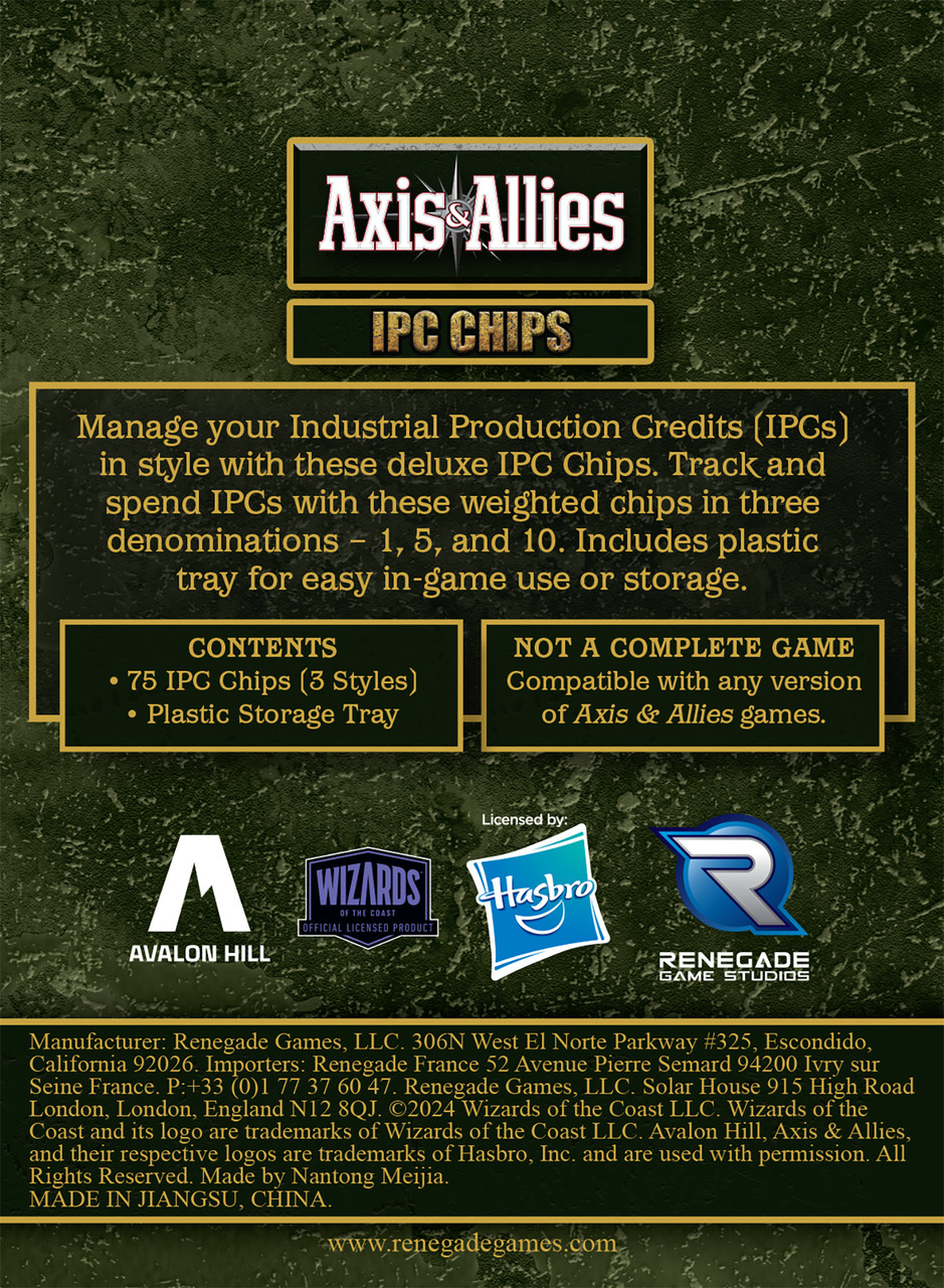 Axis & Allies IPC Chips complete set of production value tokens