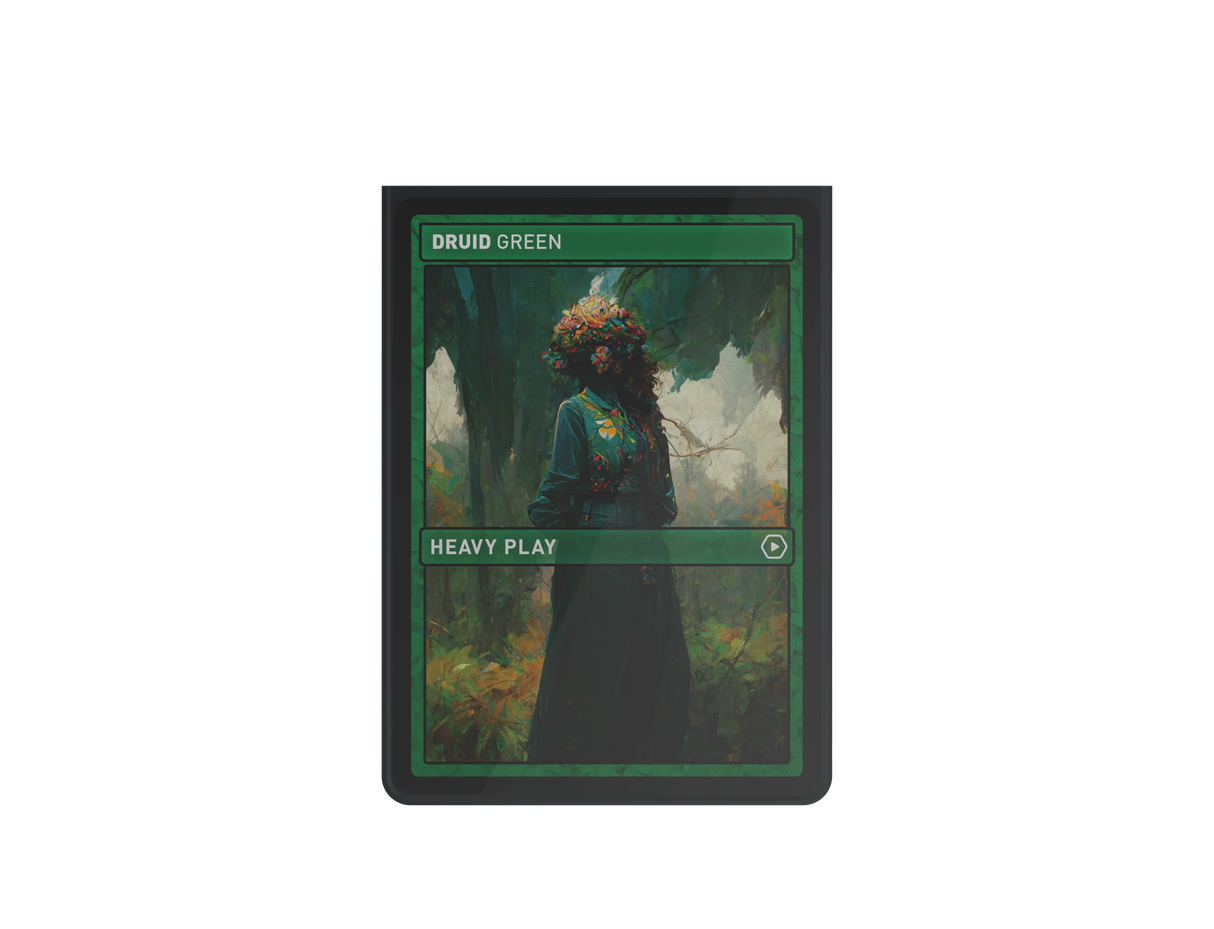 Heavy Play Curv Sleeves - Druid Green (100) card sleeve packaging with 100 count