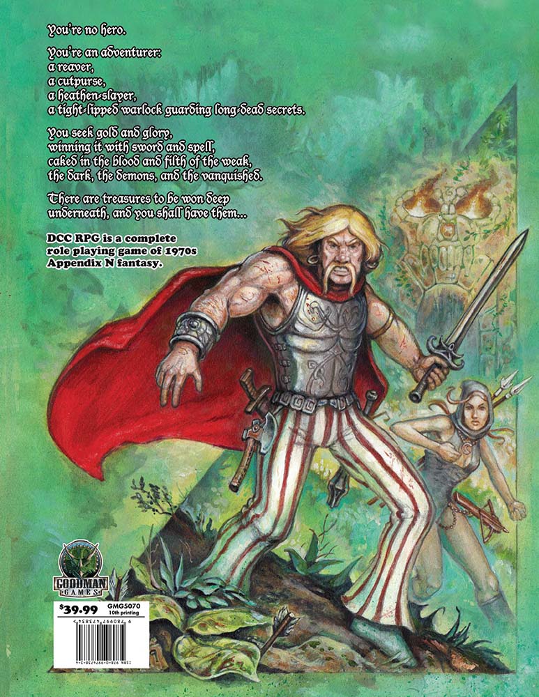 Dungeon Crawl Classics RPG: Core Rules Hardcover RPG back of book details