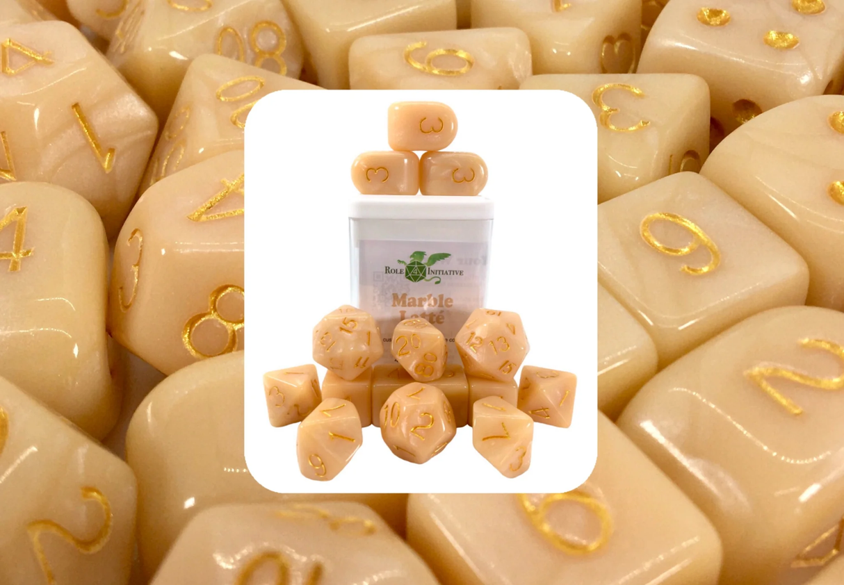 Polyhedral Dice: Marble Latte - Set of 15 | Elderwoods