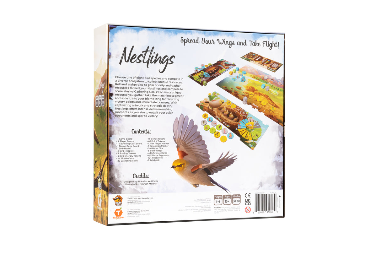 Nestlings back of box showing game details and overview
