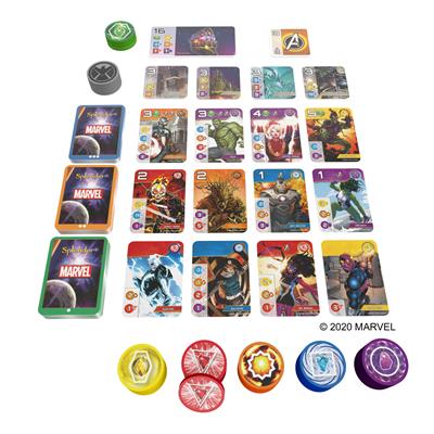 Splendor Marvel gem collection and hero recruitment game setup