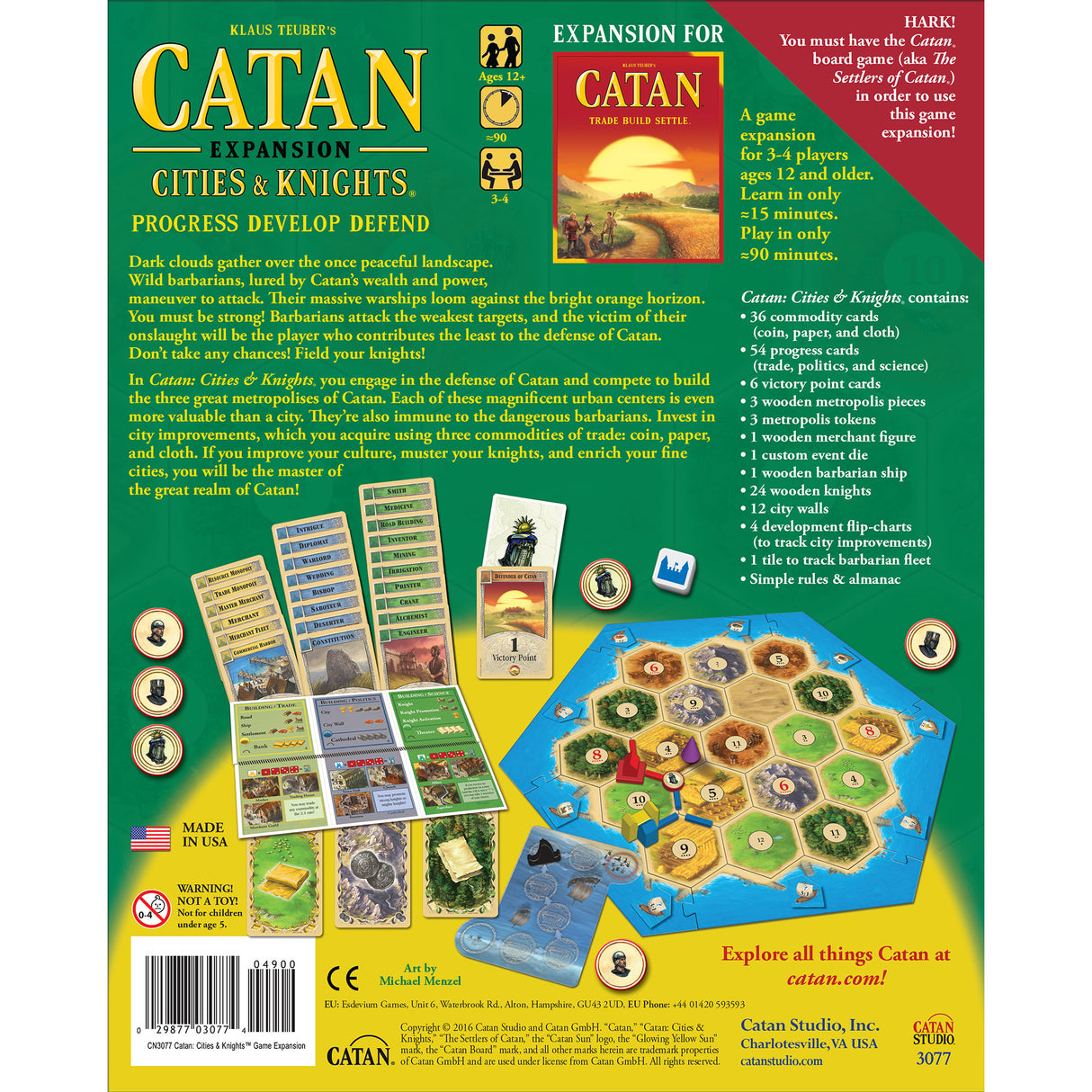 Catan: Expansion: Cities and Knights gameplay setup and board