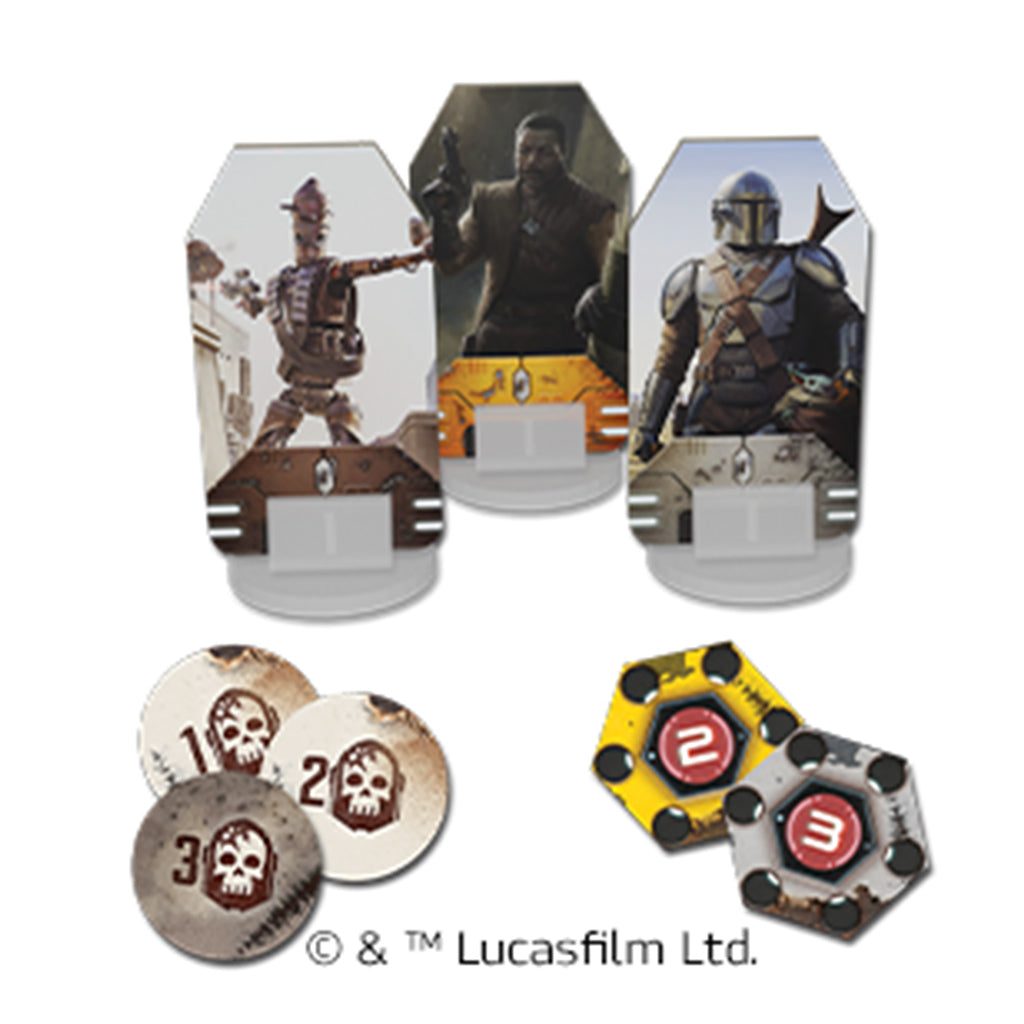 The Mandalorian: Adventures game components and tokens