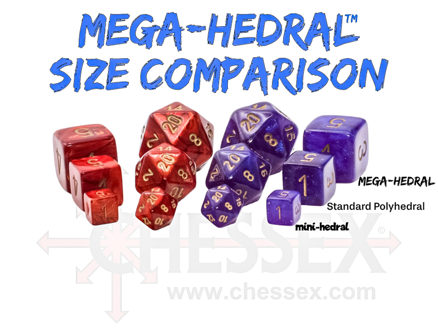 Chessex - Mega-Hedral Festive Circus/Black 7-Die Set size comparison