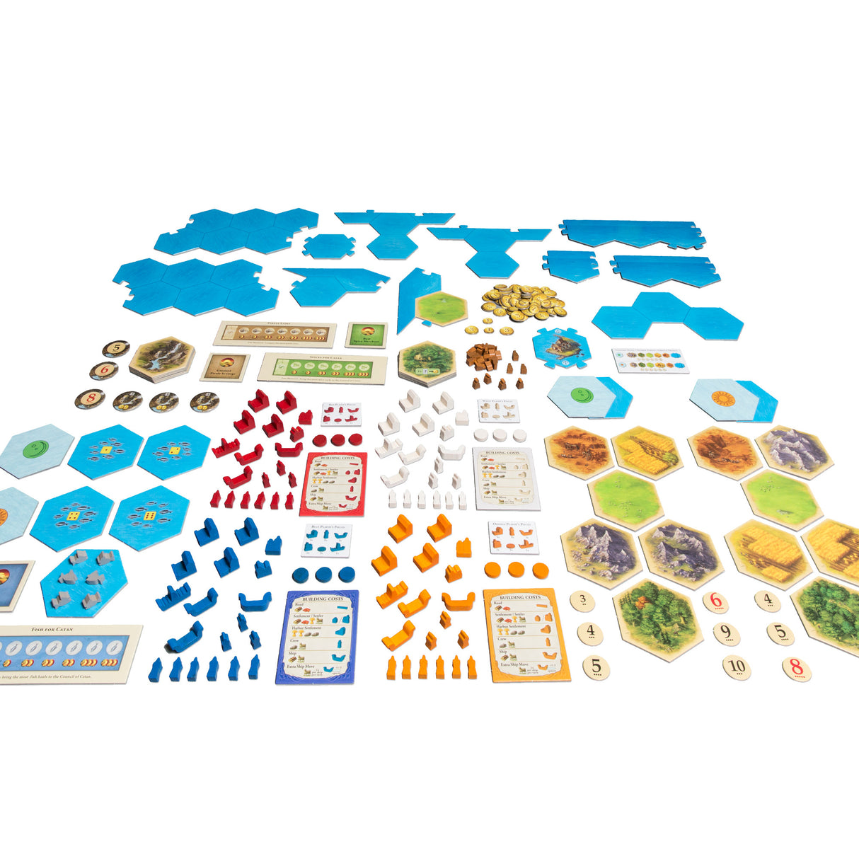 Catan: Explorers and Pirates ship pieces and pirate tokens