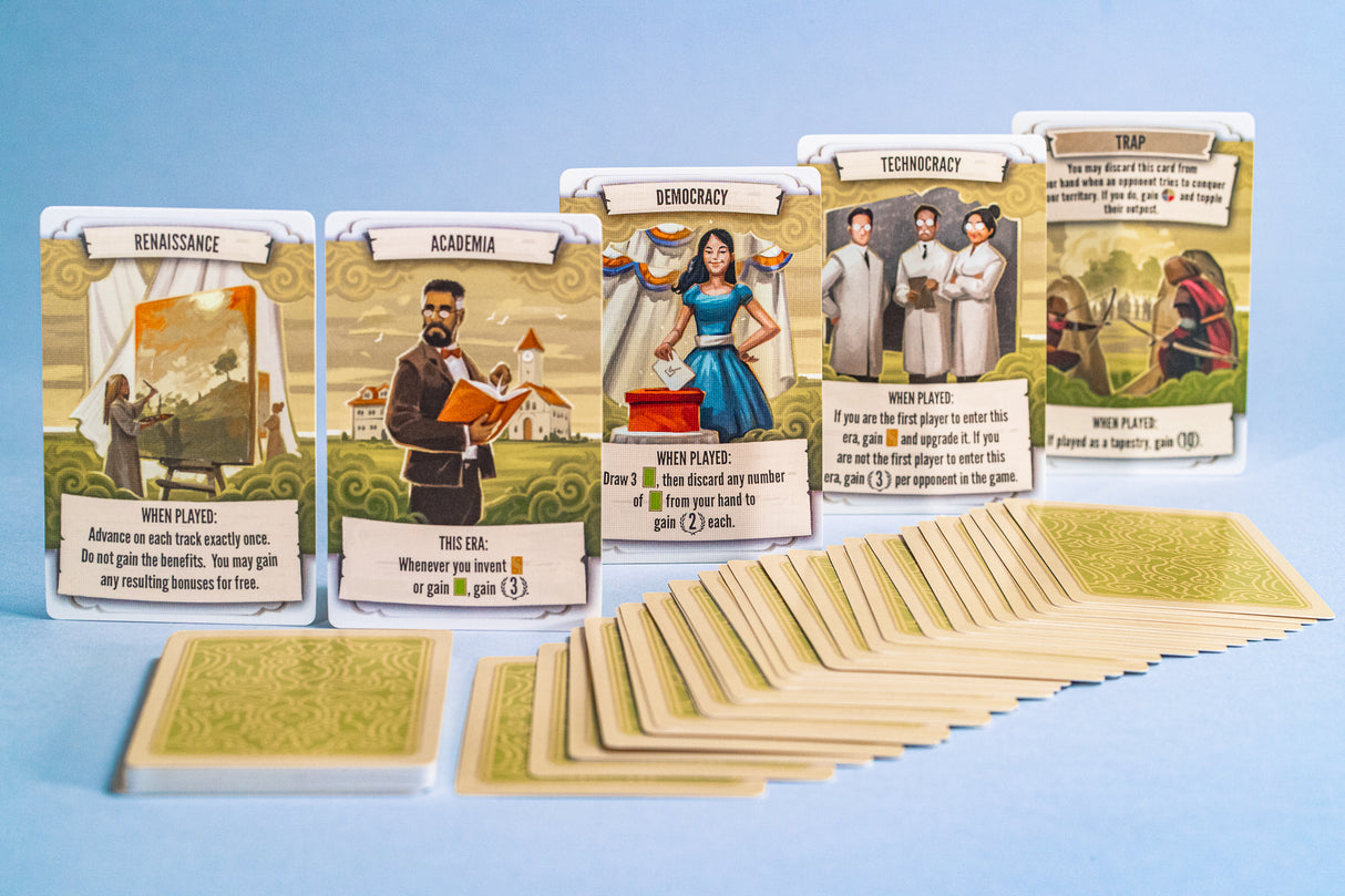 Tapestry game components and cards