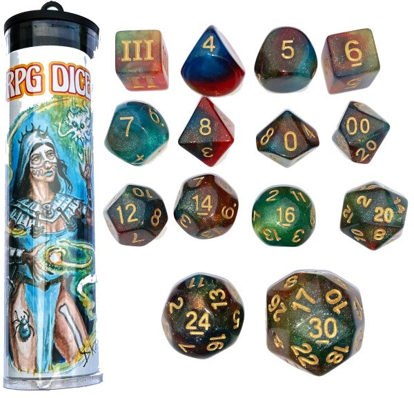 DCC Dice: Motes of Mercurial Magic (14 Dice Set) close-up detail