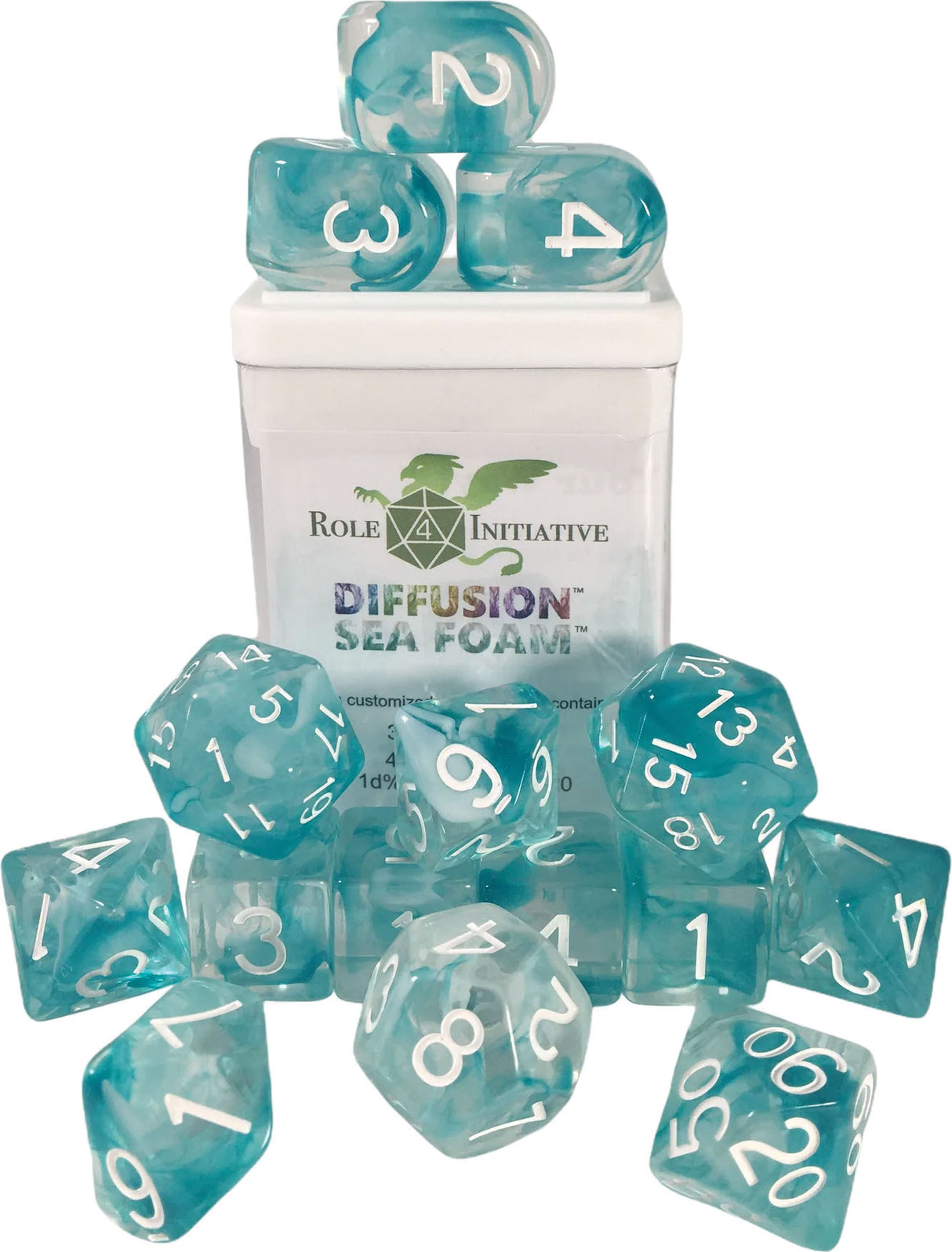 Polyhedral Dice: Diffusion Sea Foam - Set of 15 | Elderwoods