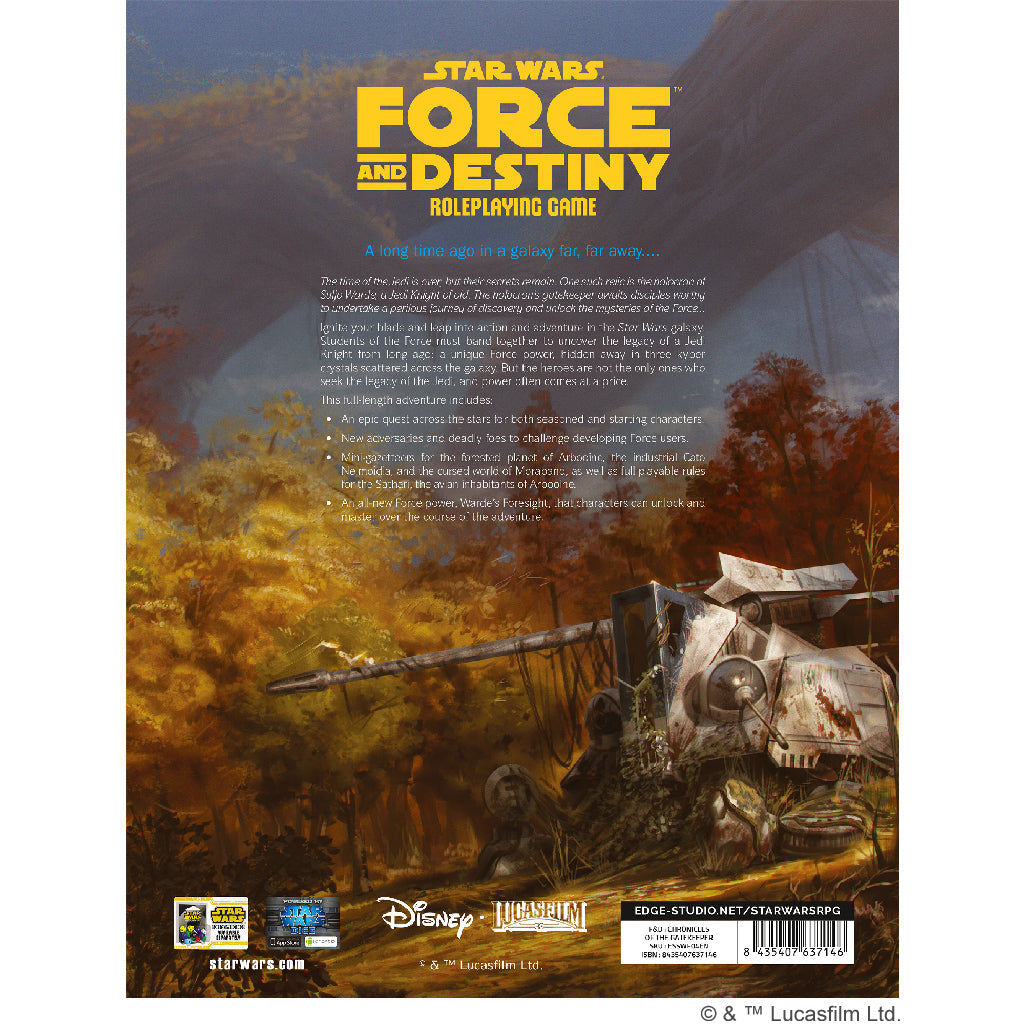 Star Wars - Force and Destiny RPG: Chronicles of the Gatekeeper RPG back cover with adventure details
