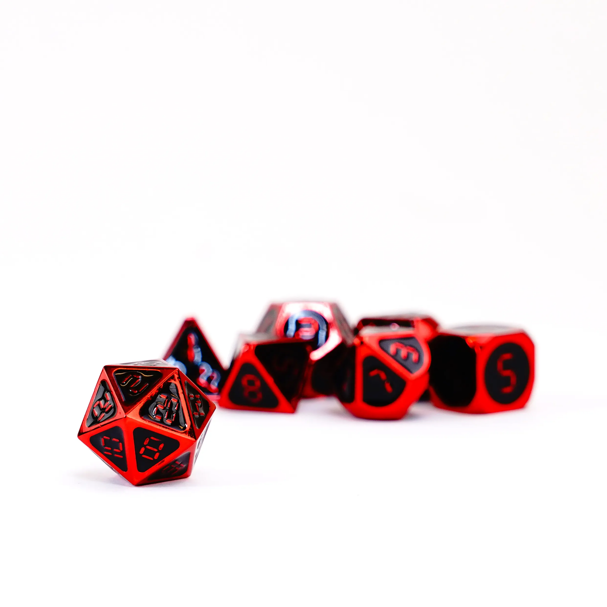 16mm Metal Polyhedral Dice: Red with black enamel | Elderwoods