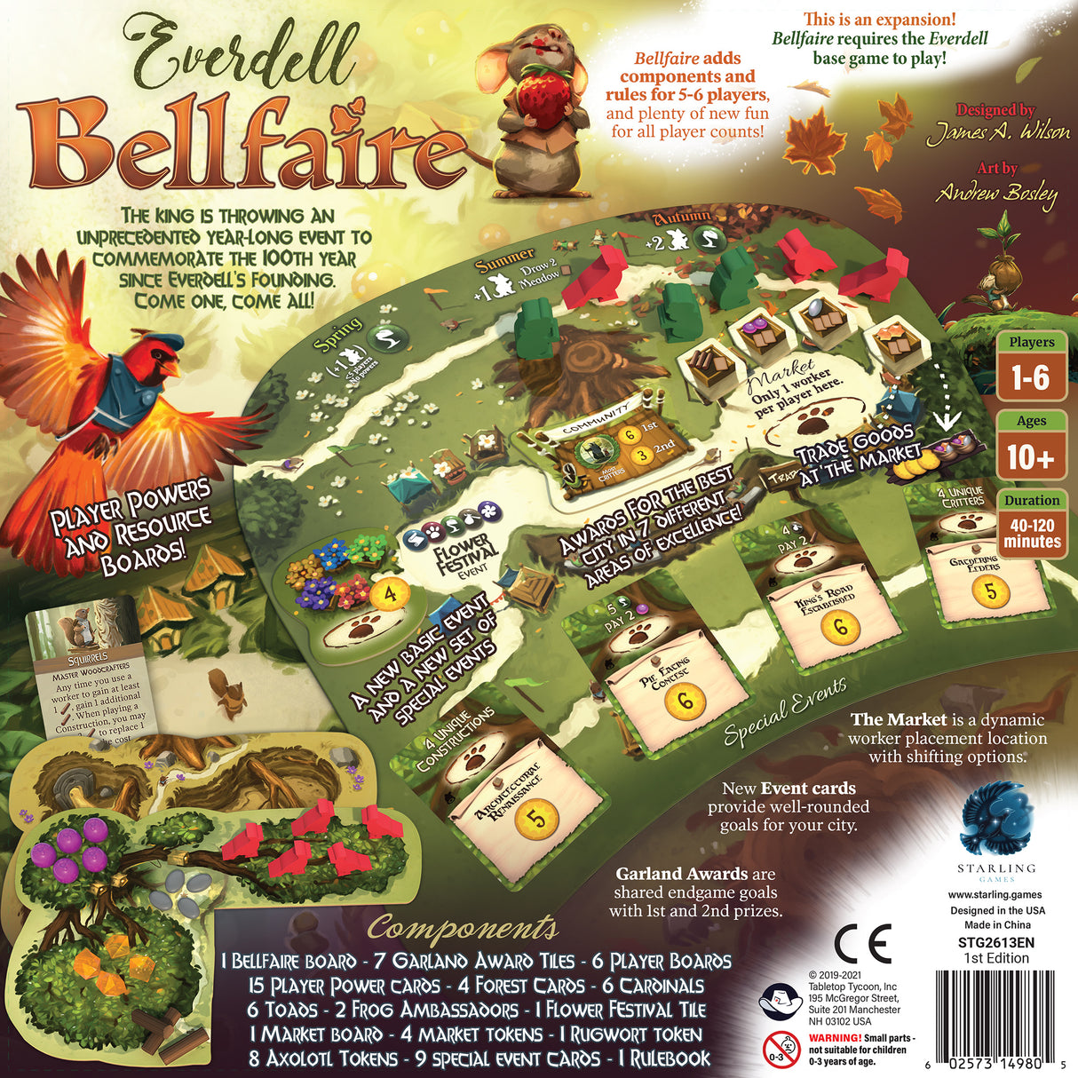 Everdell Bellfaire detailed expansion pieces with additional player options and woodland creatures
