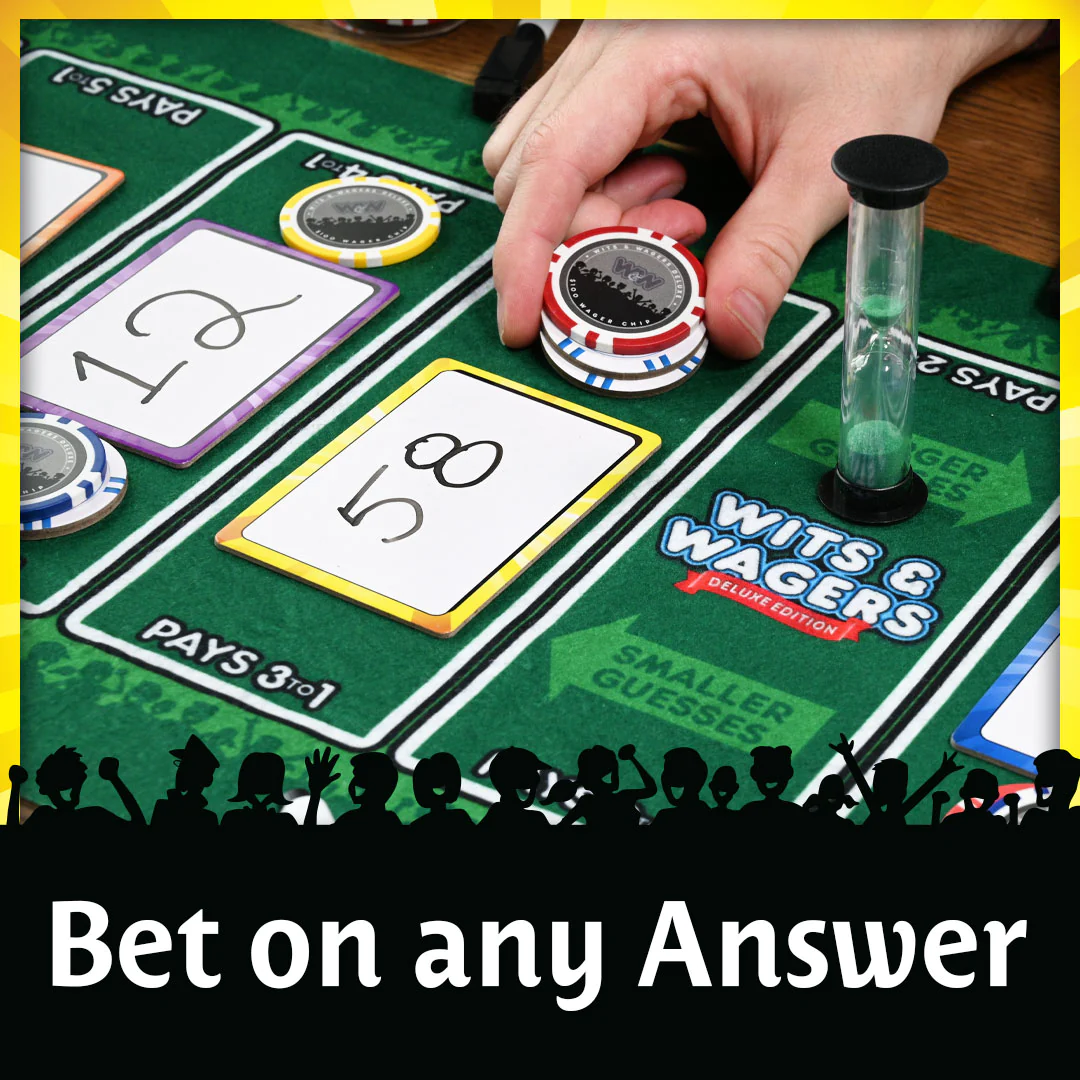 Wits and Wagers Deluxe gameplay with answer markers