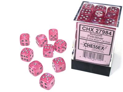 Chessex - Borealis 12mm d6 Pink/silver luminary dice block (36 dice)