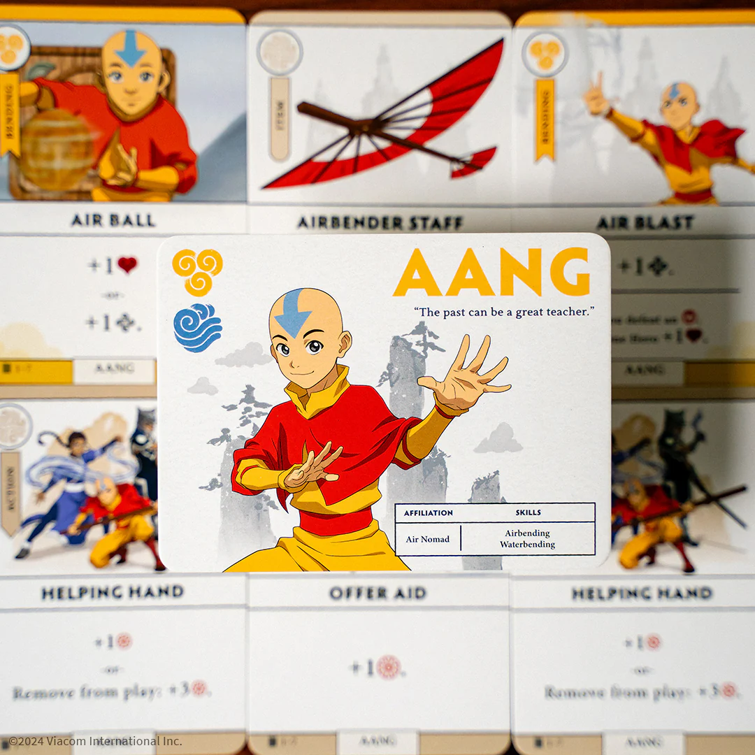 Avatar The Last Airbender Aang's Destiny detailed game components with Avatar universe artwork