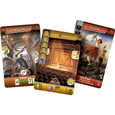 It's a Wonderful World: Leisure & Decadence board game detailed card examples and gameplay elements