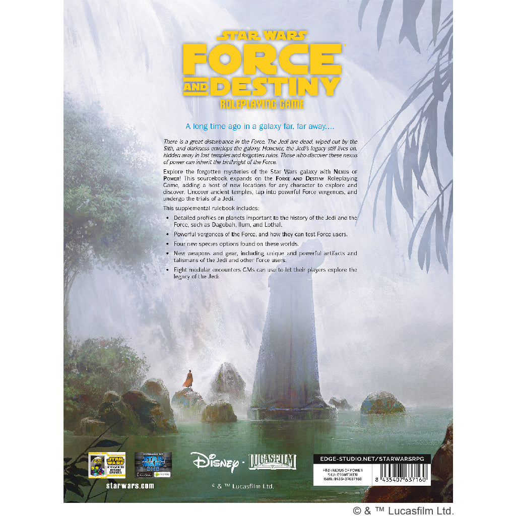 Star Wars - Force and Destiny RPG: Nexus of Power RPG back cover with content overview