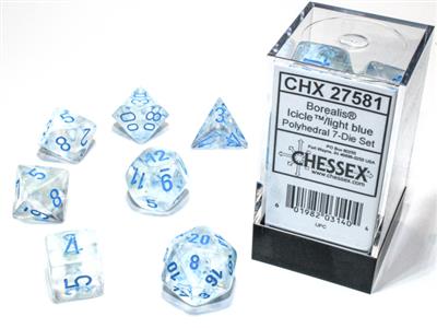Chessex - Borealis Polyhedral Icicle/light blue luminary 7 die set