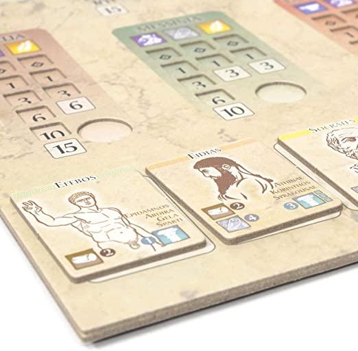 Polis game components and city-state pieces
