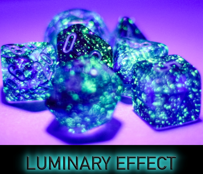 Chessex - Mega-Hedral Nebula Nocturnal/Turquoise Luminary 7-Die set luminary effect