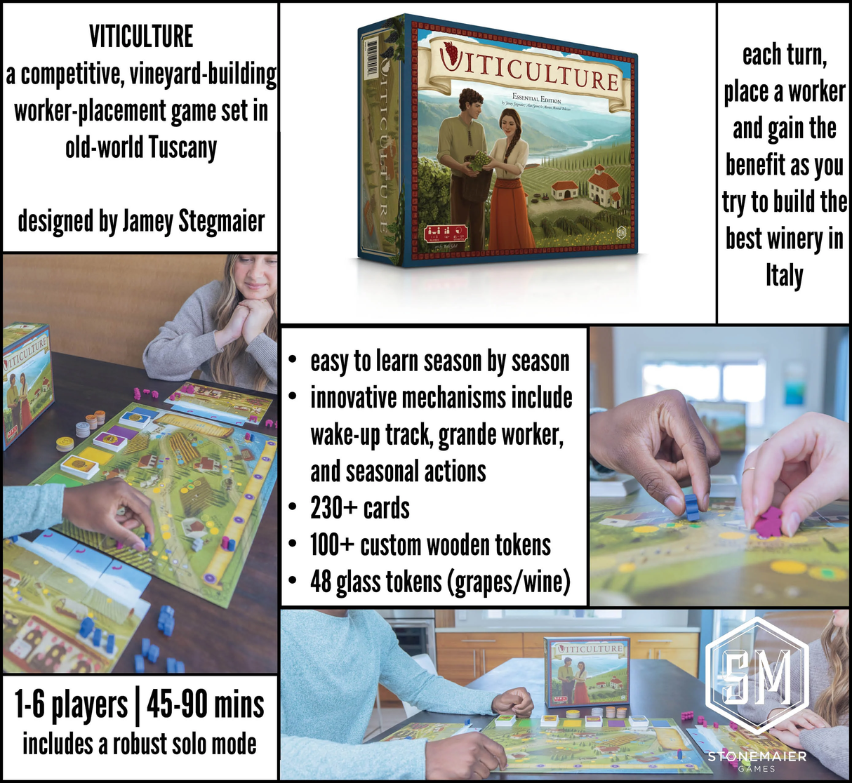 Viticulture: Essential Edition game components and vineyard cards