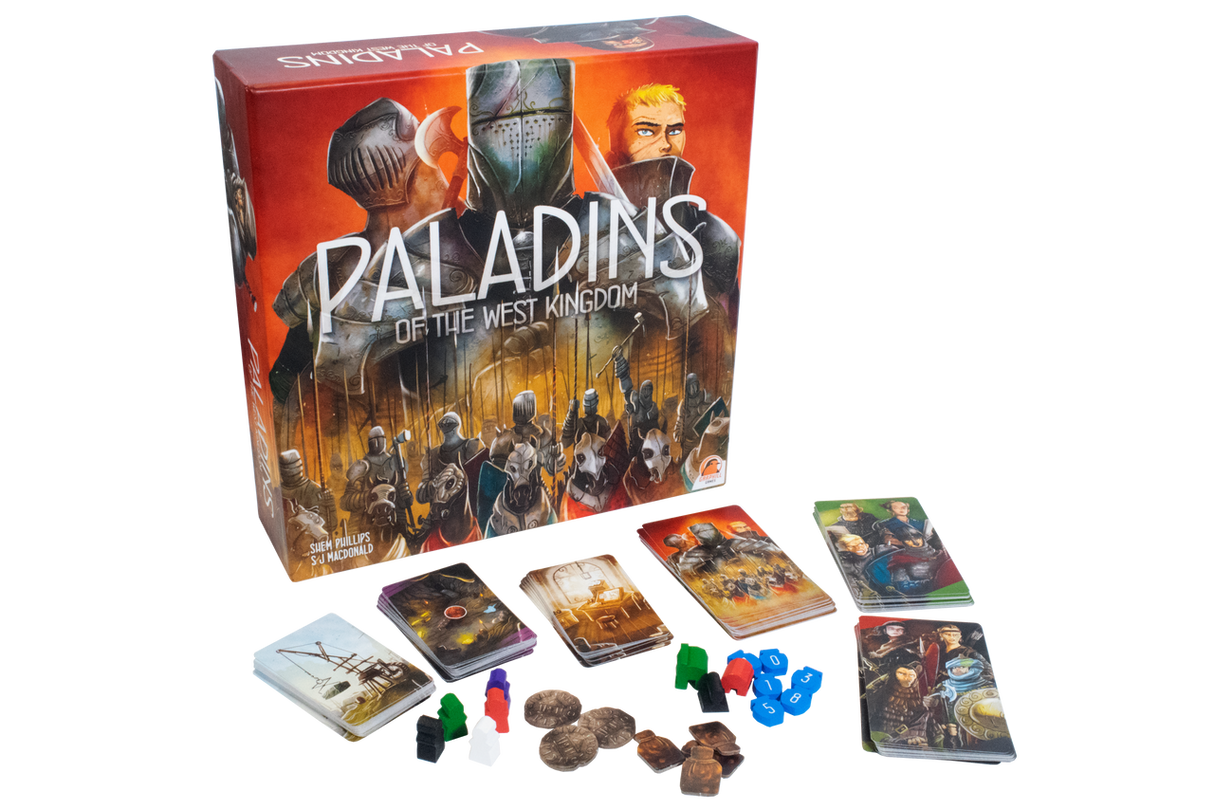 Paladins of the West Kingdom game components and paladin meeples