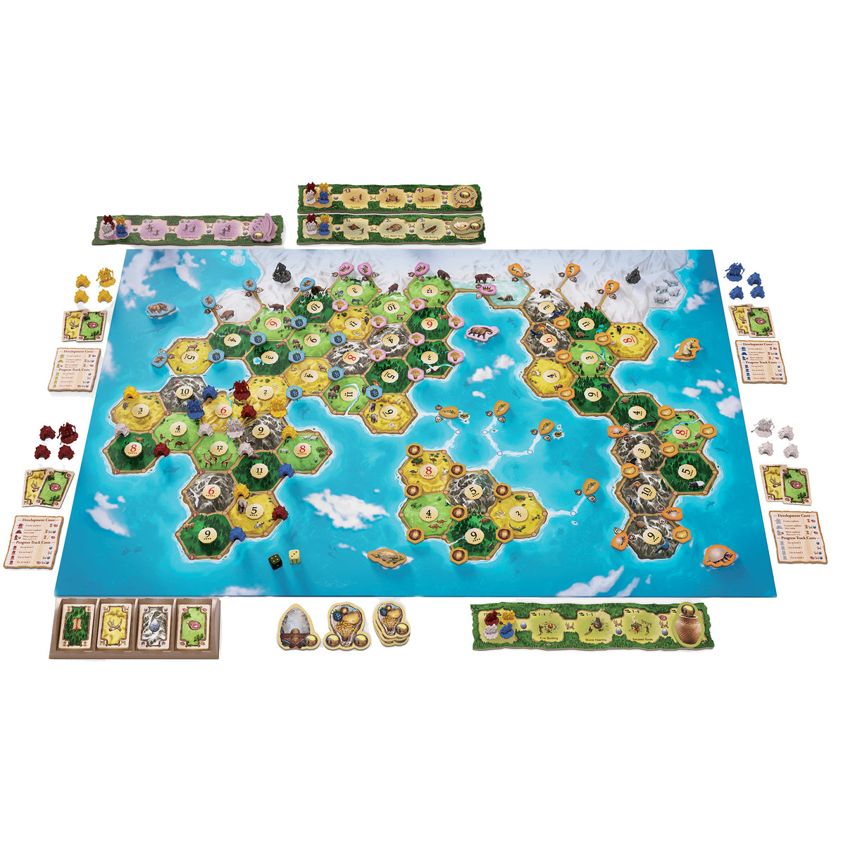 Catan: Dawn of Humankind gameplay setup with board and pieces