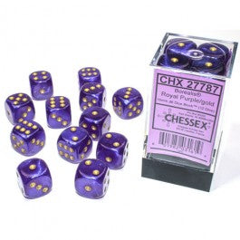 Chessex - Borealis 16mm d6 Royal purple/gold Luminary dice block (12 dice)