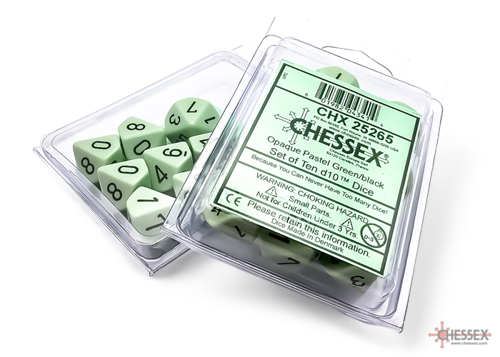 Chessex Opaque Pastel Green/black Set of Ten d10s