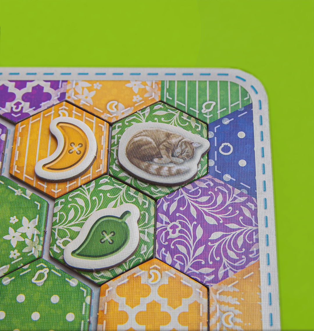 Calico colorful fabric tiles and cat tokens